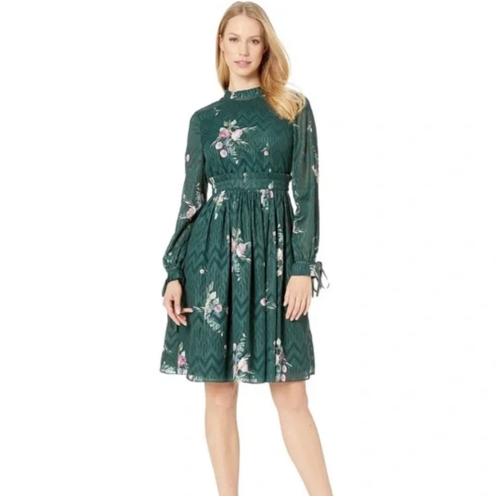 TED BAKER London | Sofiya Floral Ribbon Tie Dress In Dark Green